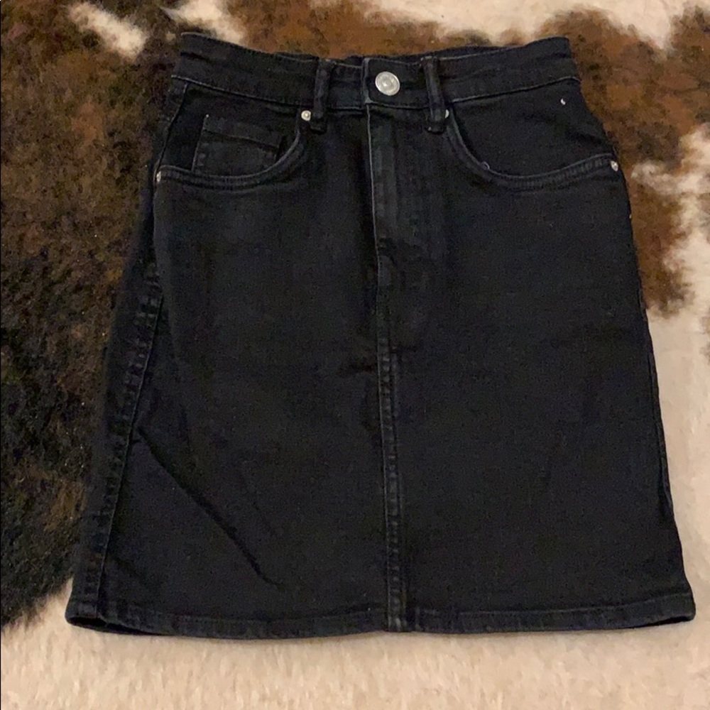 zara black denim skirt
